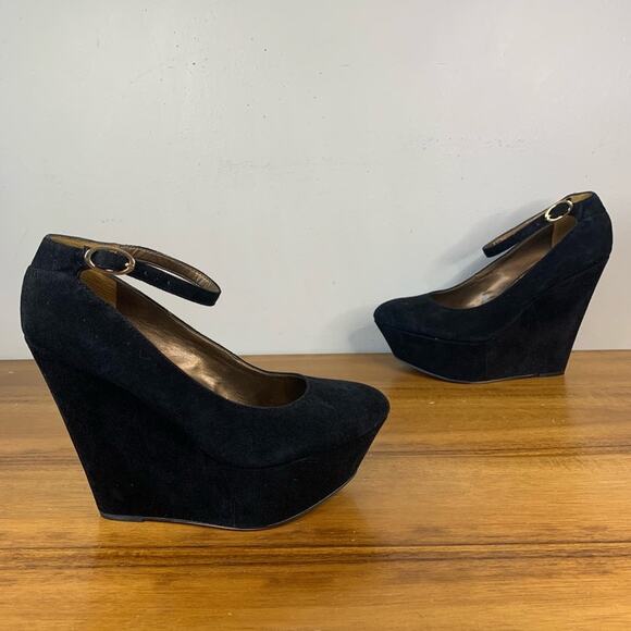 Sam Edelman Quinn Velvet Ankle Strap Platform Wedge Size 6 - Picture 1 of 9